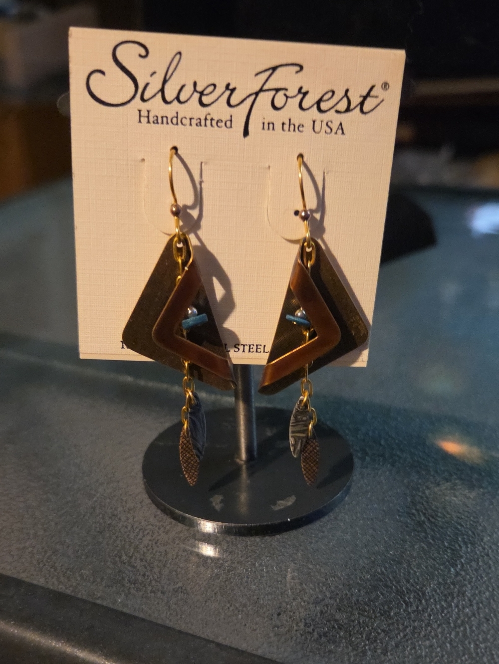Silver Forest                           Gold and Brown Angular Dangle Earrings